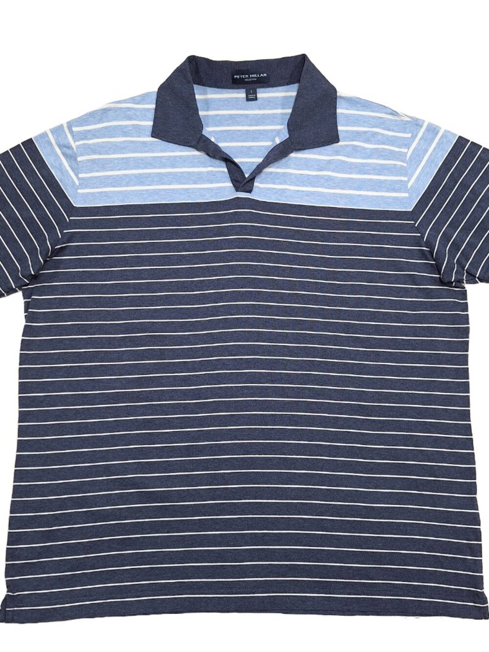 Peter Millar Windward Rivera Johnny Collar Blue Striped Men's Polo Shirt. Sz L.